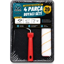 4 Parça Boyacı Seti 20 cm Rulo Boya Küveti Yedek Rulolu Saplı