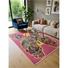 Has 1950 Pembe Dijital Baskı Kelebek Desenli Modern Dekoratif Halı