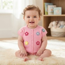 Erca Home Tekstil Ürünleri Robalı Renkli Çiçekli Triko  Yelek 6 Ay,5y Kız Pembe