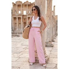 Lela Pamuklu Belden Bağlamalı Yüksek Bel Geniş Paça Cepli Regular Fit Pantolon Bayan Pantolon 668YP4760