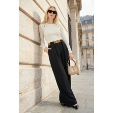 Lela Wide Leg Yüksek Bel Bol Paça Kemer Detaylı Pantolon Bayan Pantolon 6923855