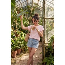 Lela Pamuklu Rahat Kalıp Bisiklet Yaka T Shirt Bayan T Shirt 5866955