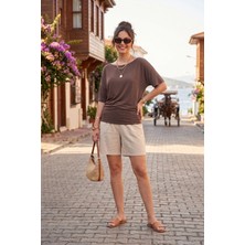 Lela Standart Fit Drape Detaylı Yarasa Kol T Shirt Bayan T Shirt 5866962