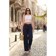 Lela Pamuklu Wide Leg Yüksek Bel Geniş Paça Kemerli Pantolon Bayan Pantolon 668YP5429