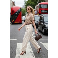 Lela Pamuklu Wide Leg Yüksek Bel Geniş Paça Kemerli Pantolon Bayan Pantolon 668YP5429