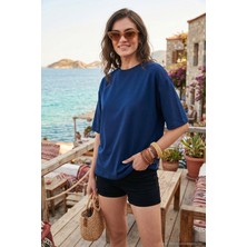 Lela Streç Oversize Fit Bisiklet Yaka T Shirt Bayan T Shirt 5865911