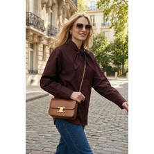 Lela Pamuklu Relaxed Fit Fiyonk Detaylı Yaka Gömlek Bayan Gömlek 6925407