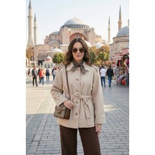 Lela Relaxed Fit Kuşak Detaylı Klasik Yaka Trençkot Bayan Trençkot 6927651