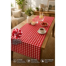 Rona Home Runner Masa Örtüsü Kırmızı Kareli Masa Runnerı Mutfak Salon Balkon Piknik Masa Örtüsü Su Itici