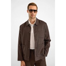 Süvari Koyu Kahve Regular Klasik Yaka Düz Poplin Torba Cep 4 Drop Spor Ceket