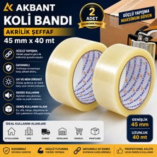 Akbant ( 2 Adet ) Koli Bandı 45 mm x 40 Metre Profesyonel Şeffaf Koli Bandı Akrilik Paketleme Bandı Güçlü Yapışkan