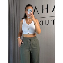 Bahar  Düğme Detaylı Fitilli Crop Atlet