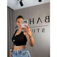 Bahar  Düğme Detaylı Fitilli Crop Atlet