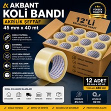 Akbant ( 12 Adet ) Profesyonel Şeffaf Koli Bandı 45 mm x 40 Metre Akrilik Paketleme Bandı Güçlü Yapışkan Ekonomik Paket