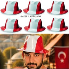 Pandoli Kırmızı Beyaz Türkiye Renklerinde Yetişkin Çocuk Uyumlu Plastik Kovboy Parti Şapkası 6 Adet  Gösteri