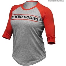 Better Bodies Womens Baseball Tee - Grey Melange-Red