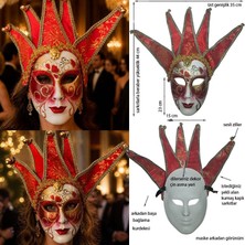 Pandoli Halloween Zilli Kadife Kaplama Jester Maskesi Antik Venedik Balo Maskesi Kırmızı Renk