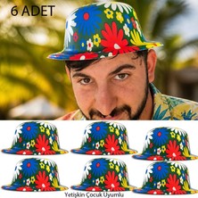 Pandoli Çiçek Desen Yuvarlak Plastik Charlie Şapkası 6 Adet Gösteri Hawai
