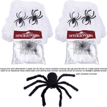 Pandoli Halloween Beyaz Örümcek Ağı 40 gr ve 35 cm Peluş Siyah Örümcek Seti