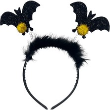 Pandoli Halloween Siyah Renk Pırıltılı Esnek Sallanan Yarasa Model Parti Tacı