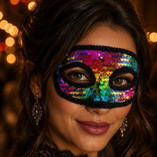 Pandoli Multicolor Pullu Sırmalı Arkadan Bağlamalı Lüks Parti Maskesi 1 Adet