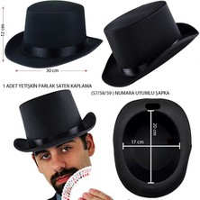 Pandoli Halloween Saten Sıvama Kumaş Siyah Renk Yetişkin Melon Sihirbaz Şapkası 1 Adet Gösteri