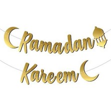 Pandoli Ramazan Temalı Ramadan Kareem Yazılı Kaligrafi Altın Renk Kağıt Asma Süs 210 cm