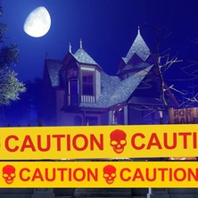 Pandoli Halloween Plastik Caution Dikkat Yazılı Sarı Kırmızı Emniyet Şeridi 6 mt
