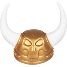 Pandoli Halloween Altın Renk Skull Kabartmalı Plastik Viking Şapkası Yetişkin