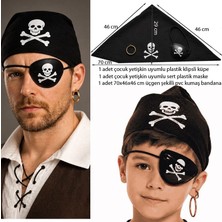 Pandoli Siyah Renk Halloween Plastik Korsan Maske Küpe Bandana Seti 3 Parça