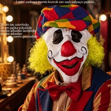 Pandoli Saçlı Lateks Maskeli Palyaço Şapkası Yetişkin 1 Adet Halloween