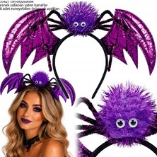 Pandoli Halloween Mor Renk Yarasa ve Örümcek Şekilli Parti Tacı 1 Adet 35X21 cm