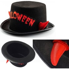 Pandoli Keçe Kumaş 18 cm Halloween Yazılı Şeytan Şapkası Boynuzlu Yetişkin 58 No