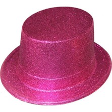 Pandoli Fuşya Pembe Renk Yetişkin Uzun Plastik Melon Parti Şapkası Simli Yılbaşı 1 Adet