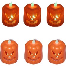 Pandoli Halloween Işıklı Gülen Yüz Balkabağı Pilli LED Dekor Mumu Işığı 6 Adet 7 Cm.