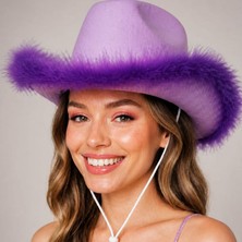 Pandoli Halloween Mor Otrişli Lila Renk Keçe Kumaş Kovboy Şapkası Yetişkin Retro Bride 1 Adet
