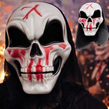 Pandoli Kapüşonlu Kanlı Iskelet Kurukafa Şekilli Halloween Maskesi Yetişkin