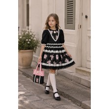 HC Kids Wear Kız Çocuk Siyah Çiçekli Elbise