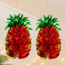 Pandoli 2 Adet Asmalı Ananas Şeklinde Metalik Petekli Sarkıt Süs 40 cm Hawai