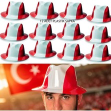 Pandoli Kırmızı Beyaz Türkiye Renklerinde Yetişkin Çocuk Uyumlu Plastik Kovboy Parti Şapkası 12 Adet  Gösteri