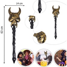 Pandoli Plastik Eskitme Altın Renk Şeytan Dişli Boynuzlu Halloween Asası 63 cm