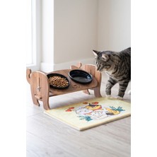 GOBYPET Ahşap Kediler İçin Ayarlanabilir Mama Ve Su Kabı Paspas Hediyeli