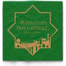 Pandoli Altın Varaklı Ramazan Bayramınız Mübarek Olsun Peçetesi 16 Adet Yeşil Renk