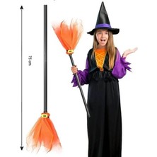 Pandoli Halloween Yetişkin Çocuk Uyumlu 75 cm Tüllü Cadı Süpürgesi Turuncu Renk 1 Adet