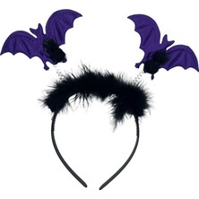 Pandoli Halloween Mor Renk Pırıltılı Saten Kaplama Sallanan Yarasa Model Parti Tacı