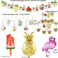 Pandoli Tropical Hawaian Konsept Flamingo Karpuz Ananas Palmiye Süsleri ve Balonları 18 Parça