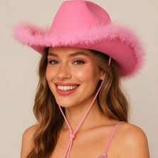 Pandoli Pembe Otrişli Pembe Renk Keçe Kumaş Kovboy Şapkası Yetişkin Retro Bride 1 Adet