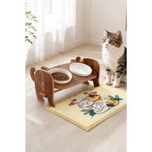 GOBYPET Ahşap Kediler İçin Ayarlanabilir Mama Ve Su Kabı Paspas Hediyeli