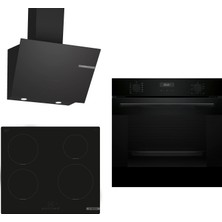 Bosch Indüksiyon Ocaklı Siyah 3 Lü Ankastre Set 636 ( HUA717BA0T - PUE611BB5E - DWK66PJ60T ) - Buhar Destekli Fırın