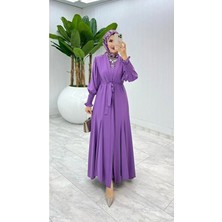 Betes ZÜMRA3307 Kadın Tesettür Mor Abaya Model Medine Ipeği Kumaş Zümra Elbise